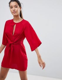 Missguided Round Neck Tie Front Dress at Asos